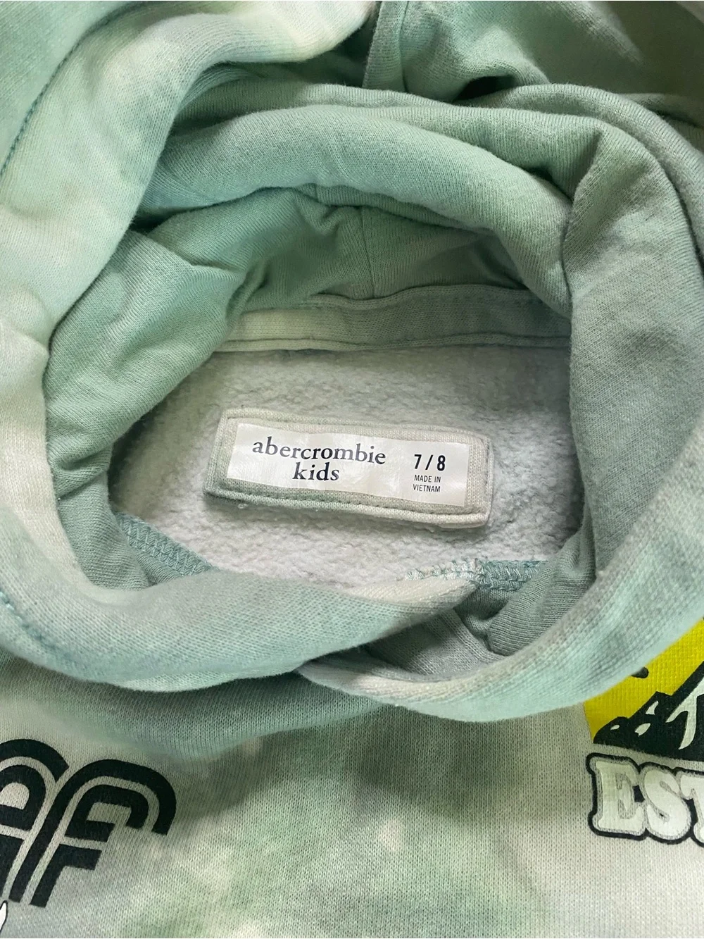 Abercrombie Kids Tie-Dye Hoodie | Boys Size 7/8 | Mint Green Graphic Pullover